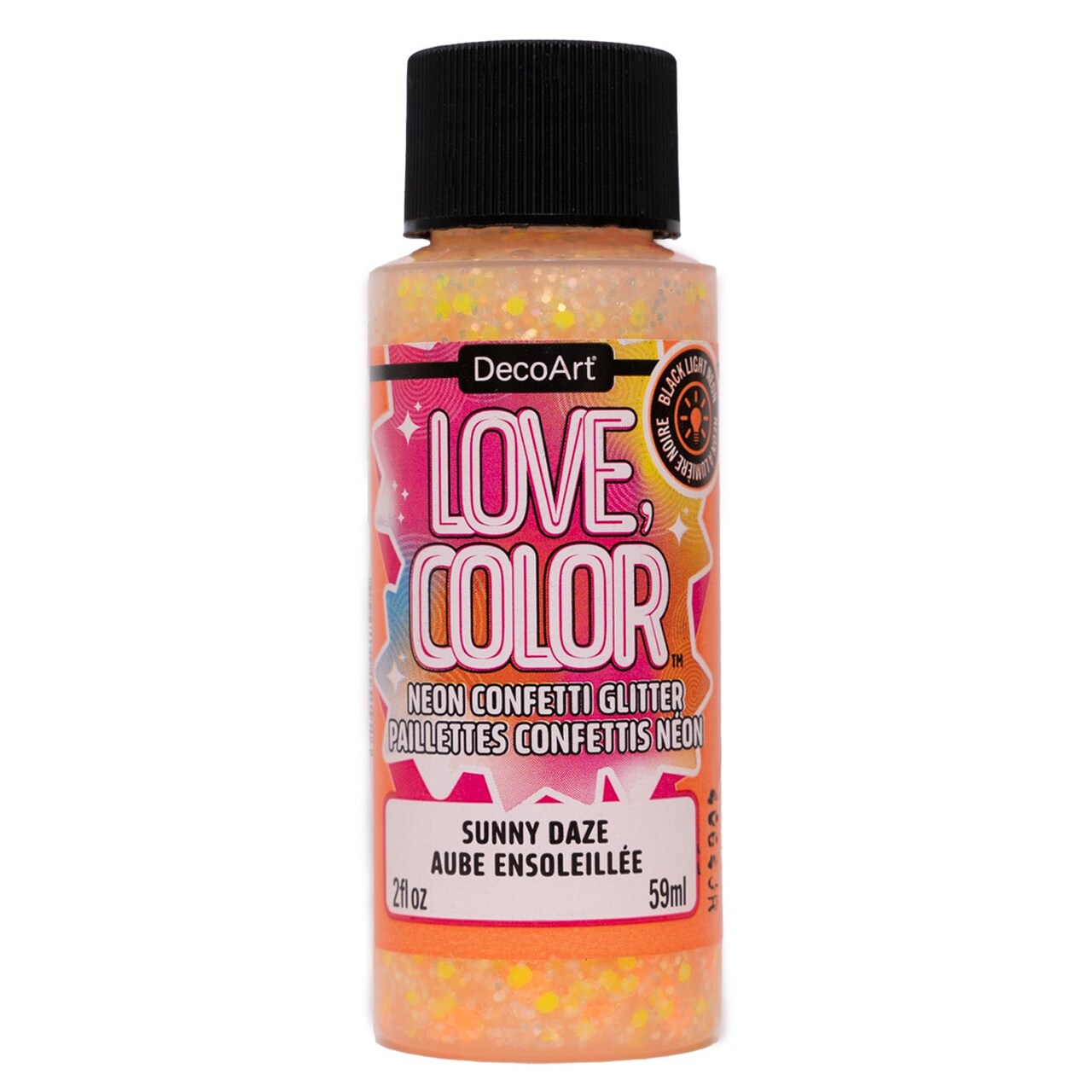 DecoArt Love, Color Neon Confetti Glitter Paint 2oz – UV Reactive Blacklight Glitter with Iridescent Sparkle for Crafts, Décor, DIY & Party Projects